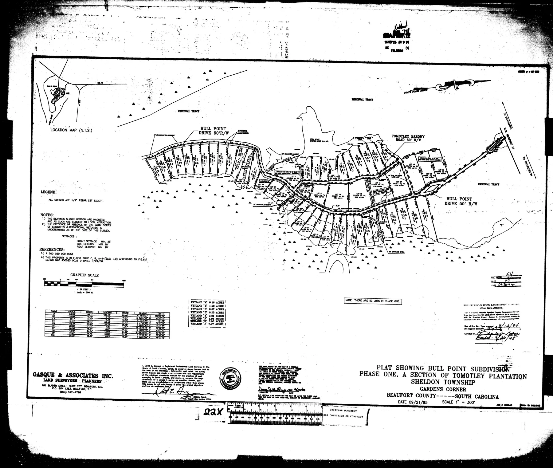 Recorded Bull Point Subdivision Phase One plat showing the first 53 lots