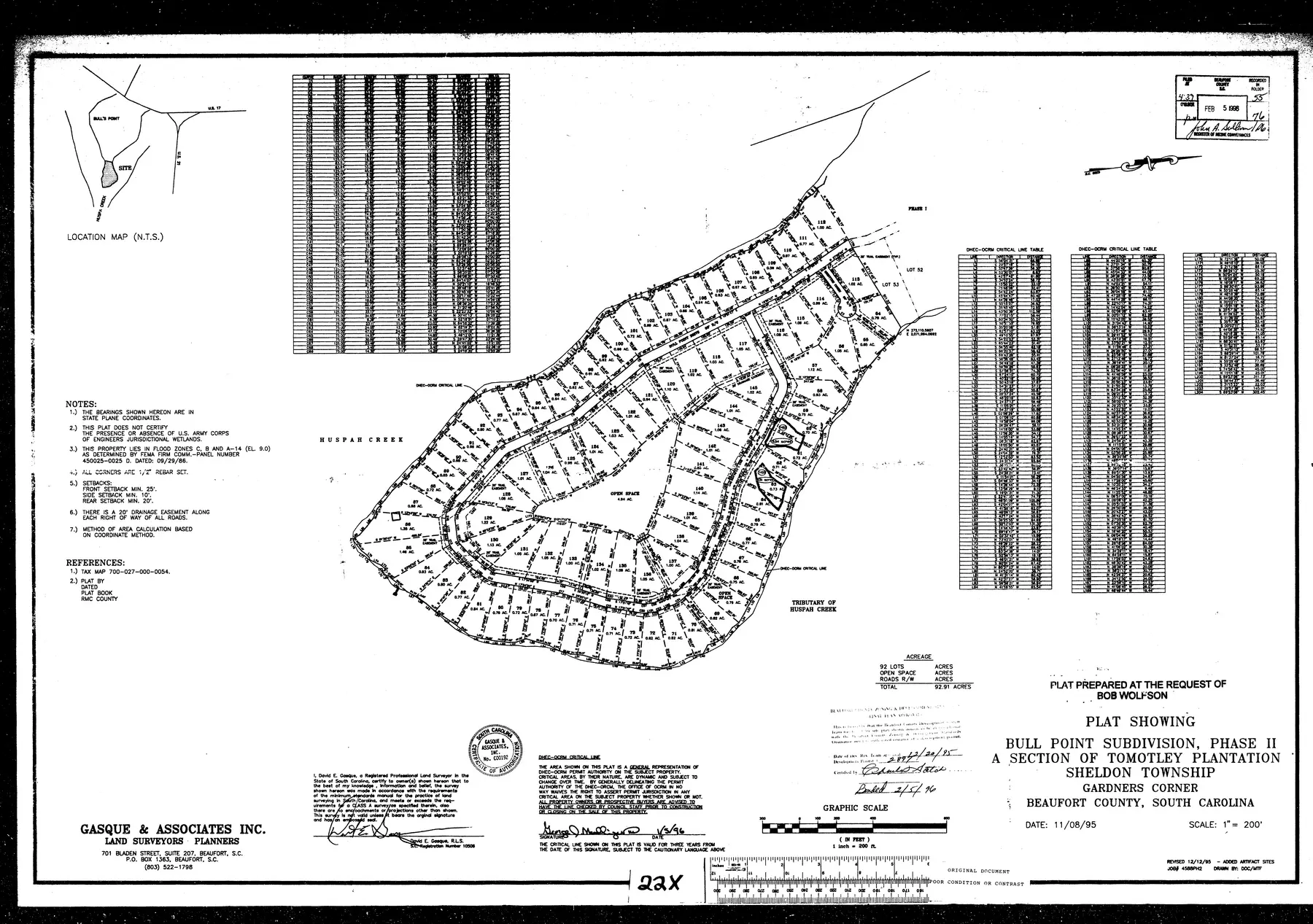 Recorded Bull Point Subdivision Phase II plat showing 92 lots across 92.91 acres