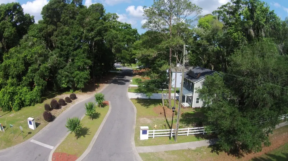 Aerial streetscape view of Spearmint Circle in Mint Farm, Beaufort, South Carolina